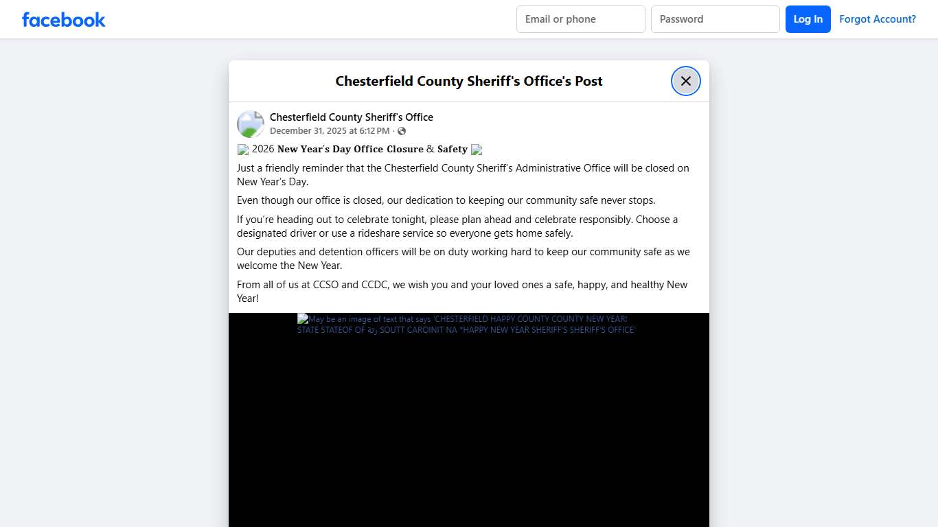 🎉 2026 𝐍𝐞𝐰 𝐘𝐞𝐚𝐫’𝐬... - Chesterfield County Sheriff's Office Facebook